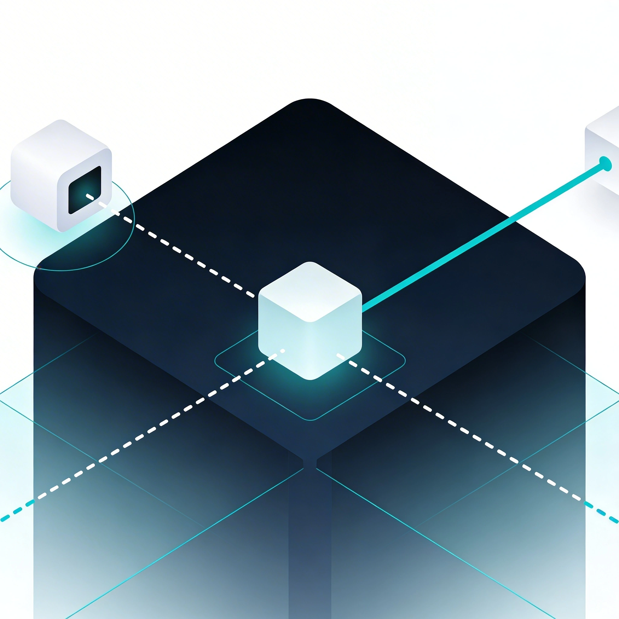 Abstract ActOnce system illustration showing a clean action flow and duplicate paths intercepted before reaching external systems.
